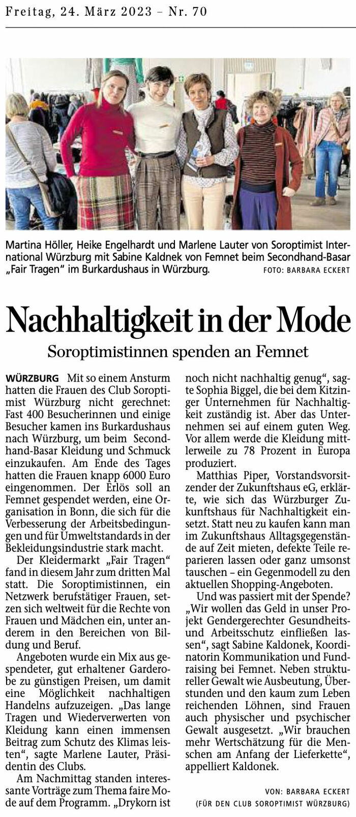 Soroptimist-Club-Wuerzburg_-FAITRAGEN-Second-Hand-Kleidermarkt_-Spende-Femnet_-Main-Post-Artikel